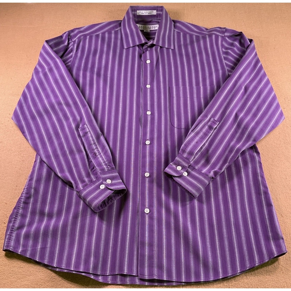 Perry Ellis Portfolio Mens Purple Striped Button Down Shirt 16 32-33 C13B31-500